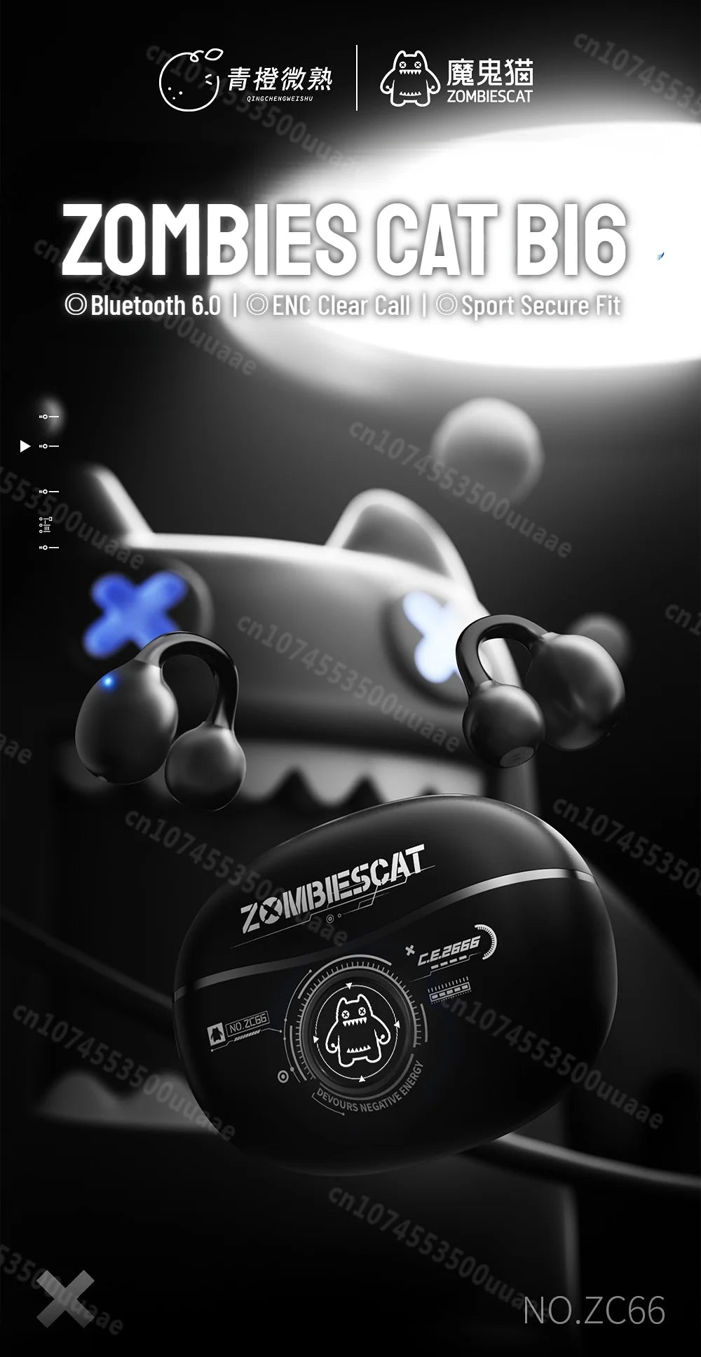Zombiescat B16 OWS – Słuchawki Bluetooth 6.0 Earclip HiFi, 20h, Wyświetlacz Baterii