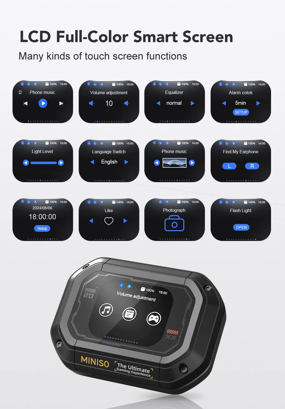 MINISO M98 – Słuchawki OWS Bluetooth, Tłumacz AI 144 Języki, Ekran LCD, IPX5, Sport