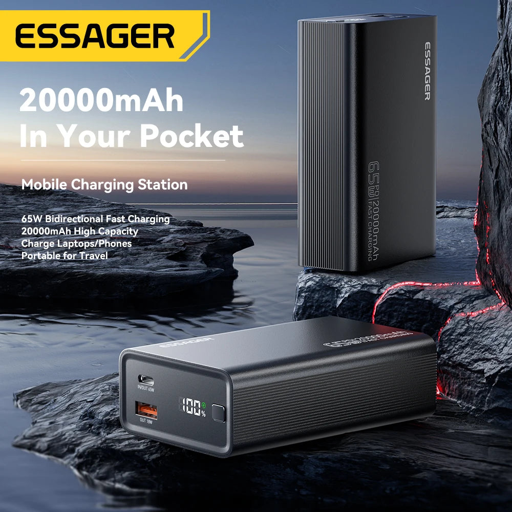 Essager Powerbank 20000mAh 65W Przenośny - Szybkie Ładowanie PD dla iPhone 17 16 15 Laptop Mac - George Vision Premium