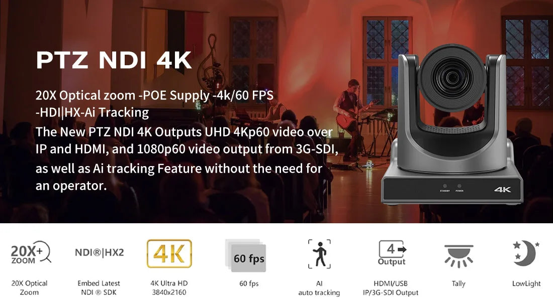Kamera Konferencyjna 4K60FPS NDI PTZ Zoom 12X/20X POE - zdjęcie 4