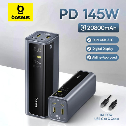Baseus Powerbank 20800mAh 145W - Szybkie Ładowanie PD 100W dla Laptopów Telefonów Steam Deck - George Vision Premium