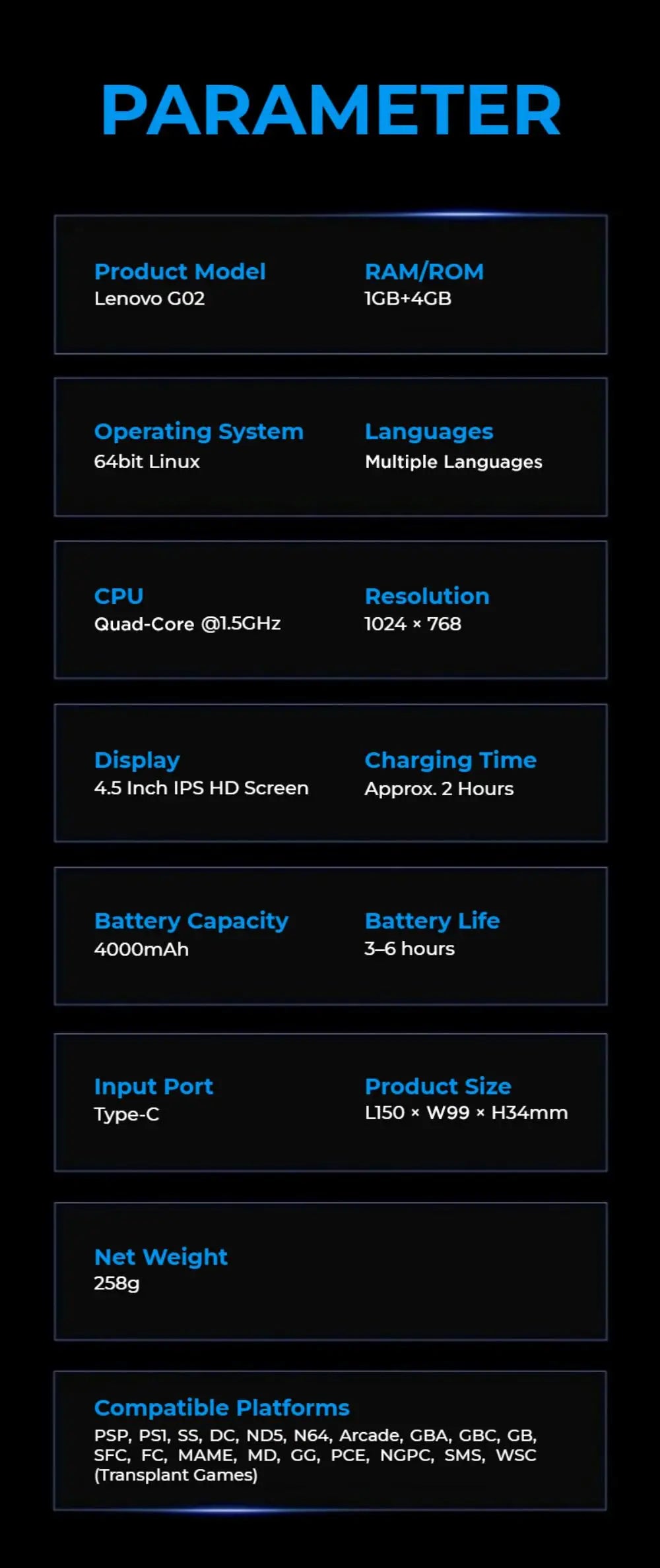 Konsola Retro G02 – 4,5'' IPS, Linux, 30+ Emulatorów, 4000mAh