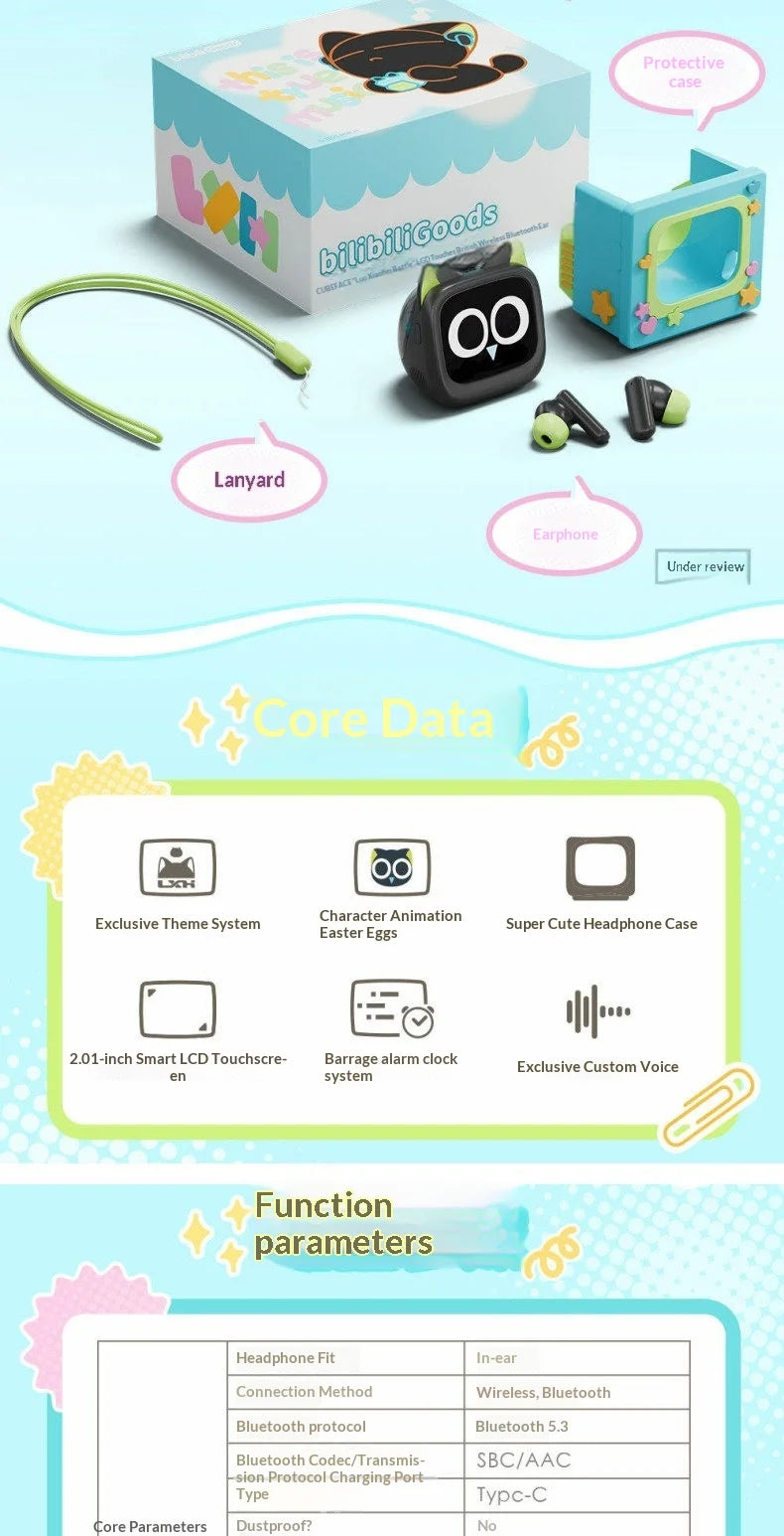 Cubeface Luo Xiao Hei – Słuchawki Bluetooth 5.3 z Ekranem LCD | Bilibili Anime