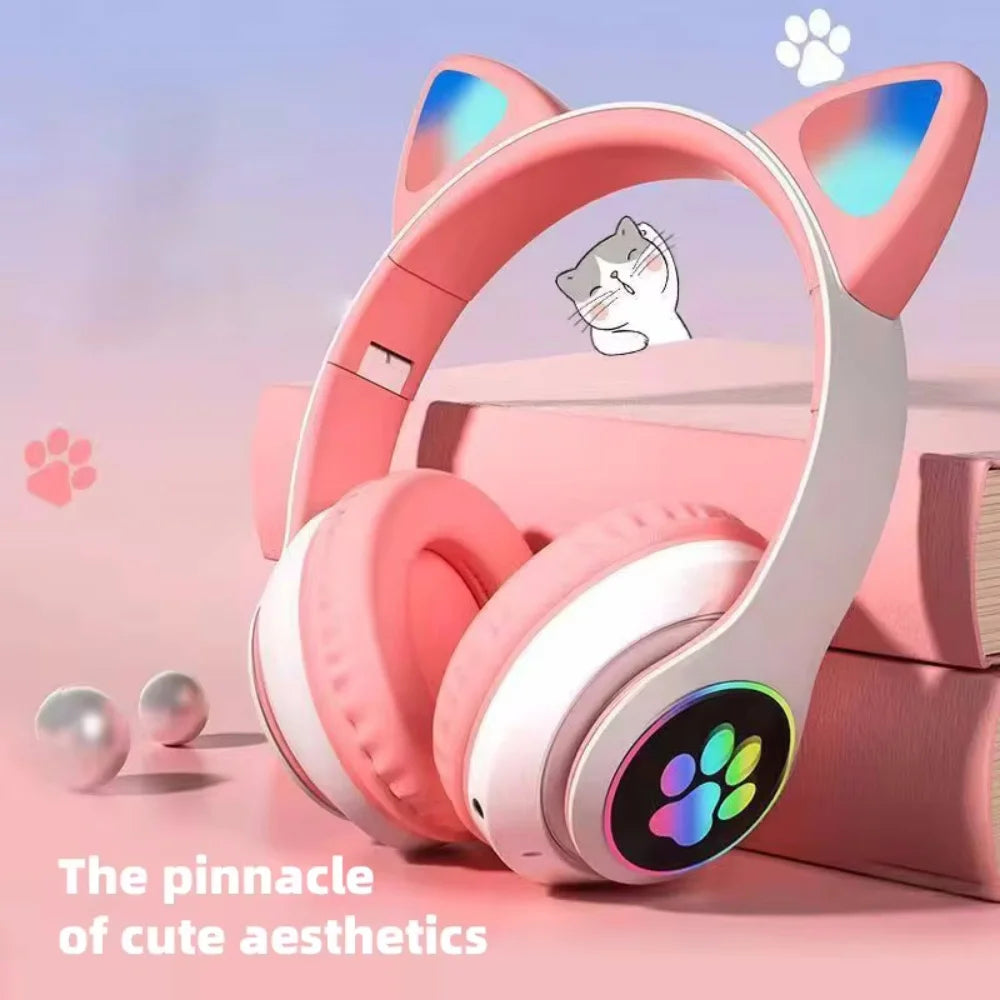 Słuchawki Bluetooth Cute Cat Ear z LED Kawaii