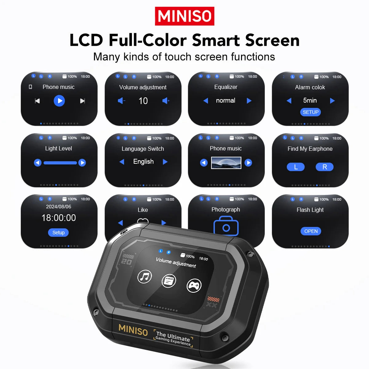 MINISO M98 – Słuchawki OWS Bluetooth, Tłumacz AI 144 Języki, Ekran LCD, IPX5, Sport
