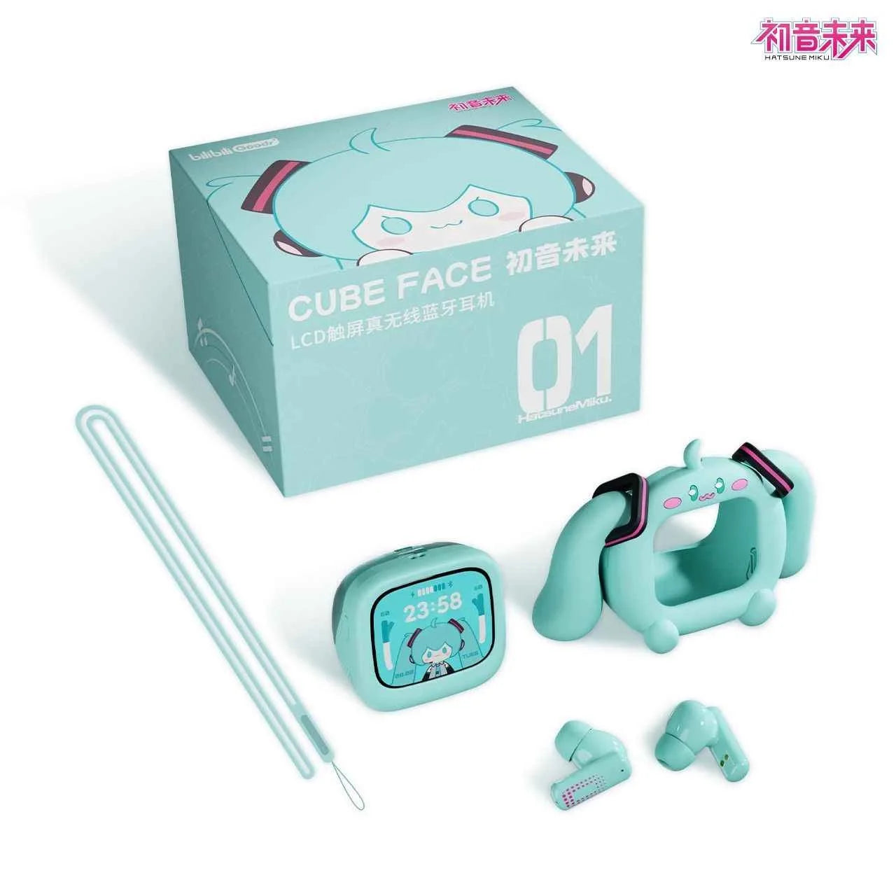 Słuchawki True Wireless Hatsune Miku – Ekran LCD Dotykowy, Etui CUBE FACE, Prezent