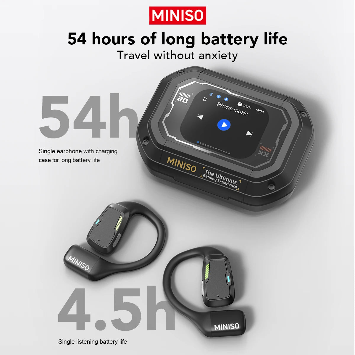 MINISO M98 – Słuchawki OWS Bluetooth, Tłumacz AI 144 Języki, Ekran LCD, IPX5, Sport