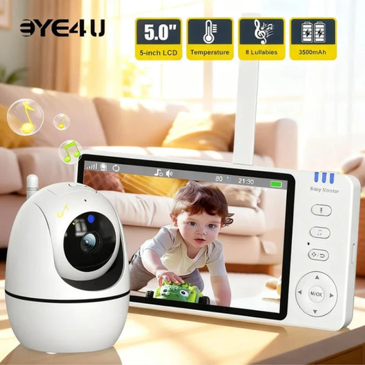 Baby Monitor Wideo 5" z Kamerą PTZ - Zoom, Temperatura, Kołysanki