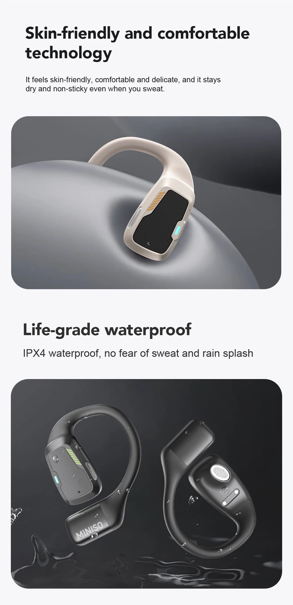 MINISO M98 – Słuchawki OWS Bluetooth, Tłumacz AI 144 Języki, Ekran LCD, IPX5, Sport