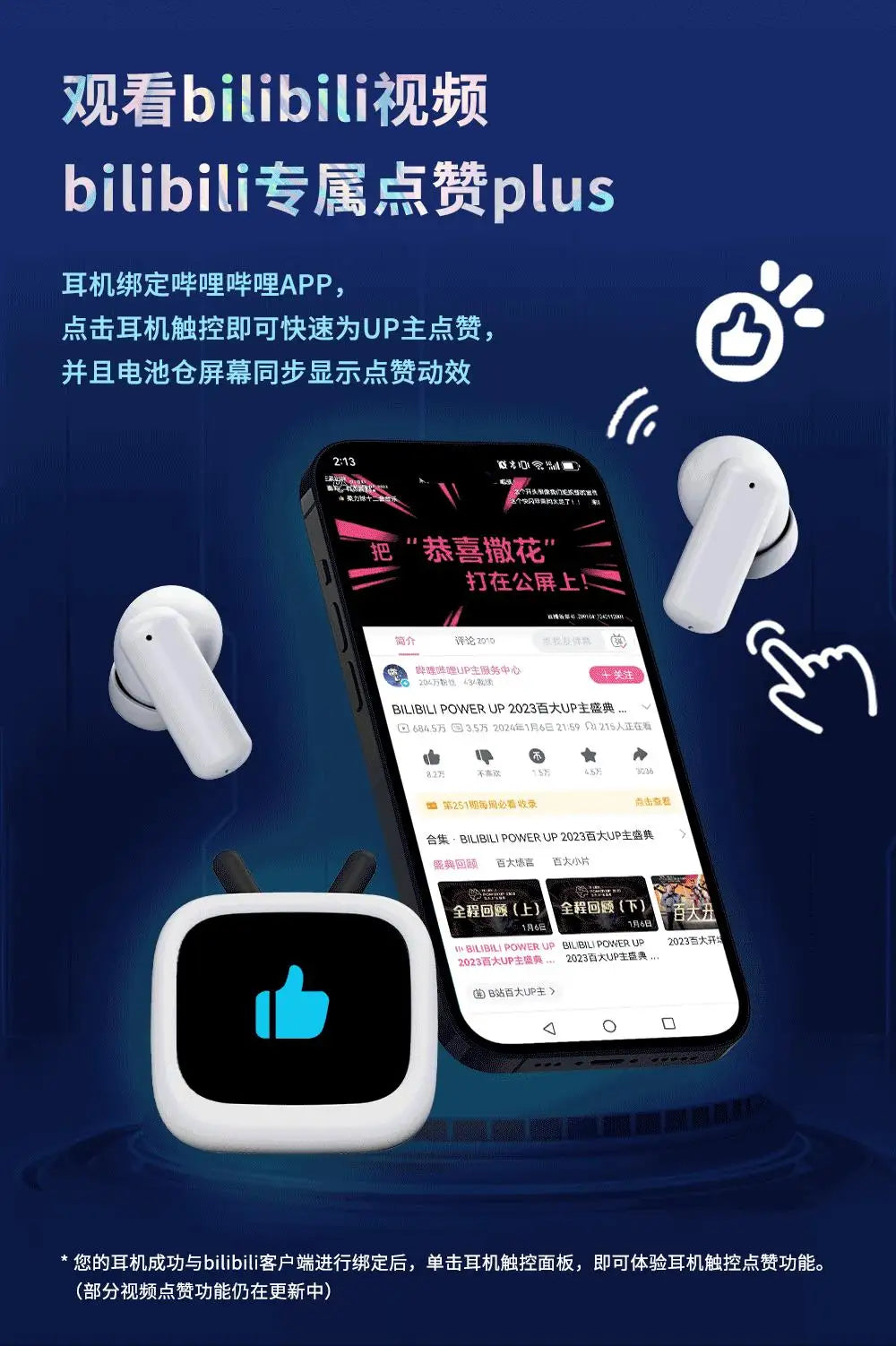 Cubeface Mini TV – Słuchawki Bluetooth 5.3 z Ekranem LCD | Bilibili Anime