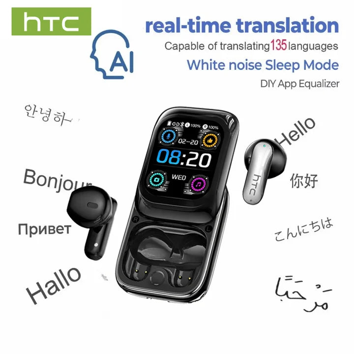 HTC NE48 słuchawki TWS – tłumacz AI 134 języki, IPX5