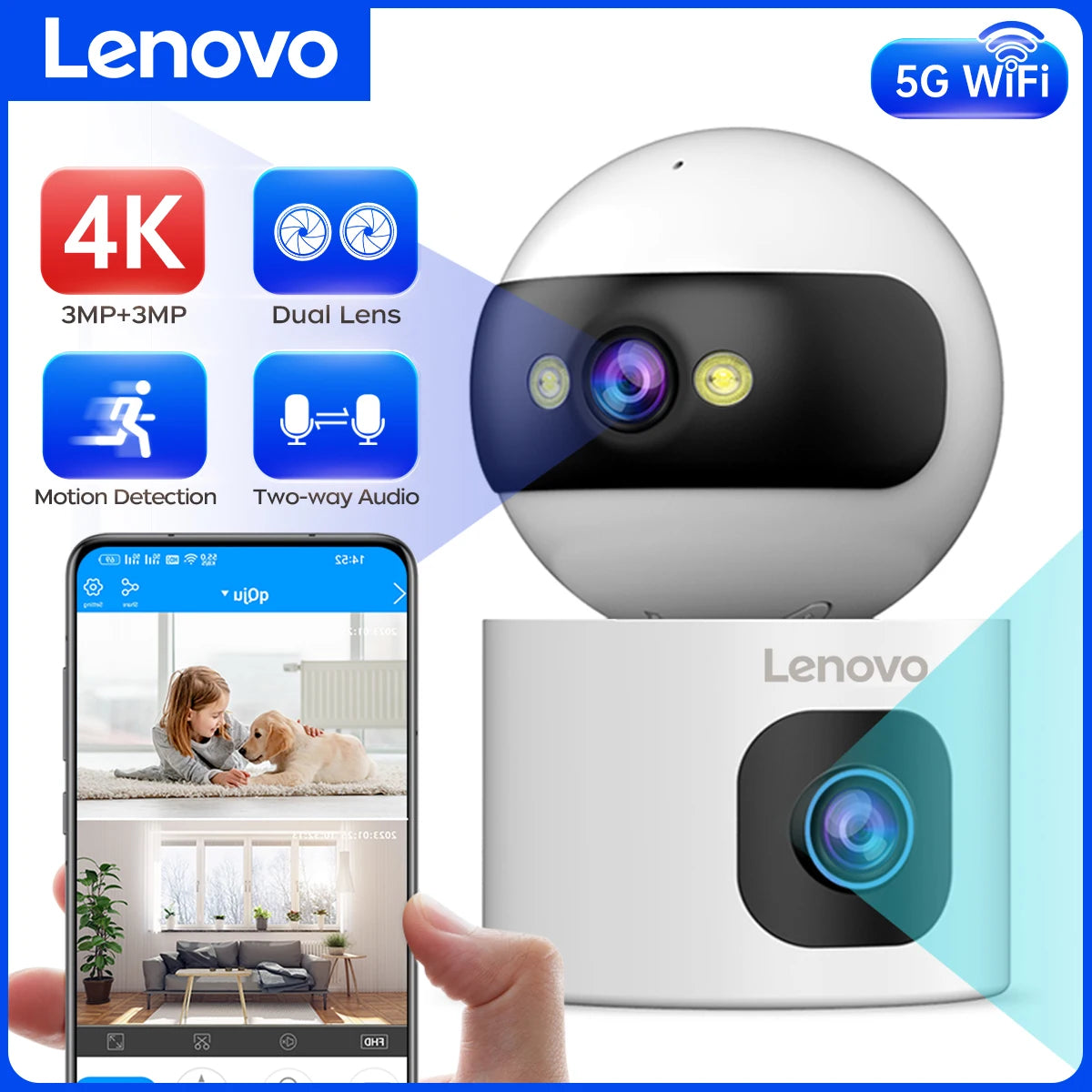 Kamera Lenovo 4K Dual Lens 5G WiFi - Smart Home z Auto Tracking