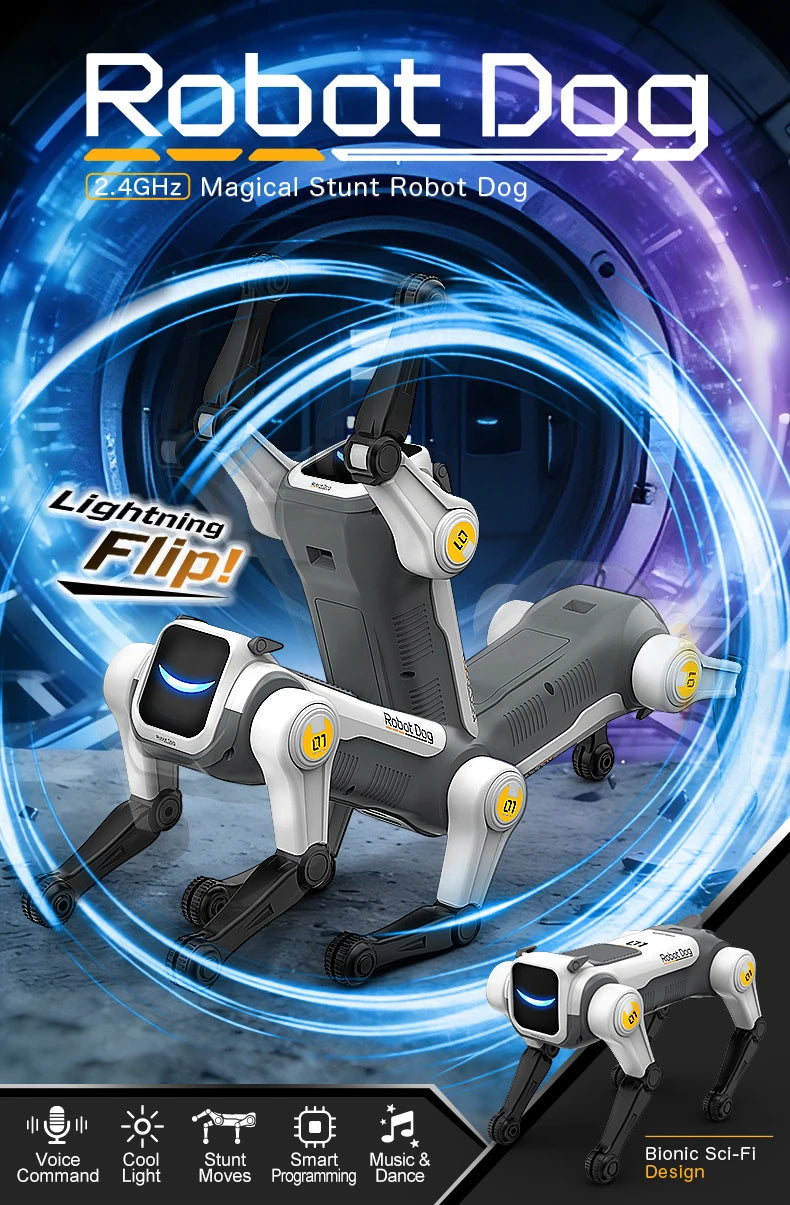 Magic Flip AI Stunt Robot Dog ANTSIR – Interaktywny Pies RC, Komendy Głosowe, Tańczy i Śpiewa