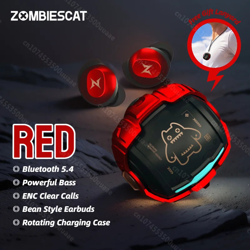 Zombies Cat B12 – Słuchawki TWS Douszne, Bluetooth 5.4, Design Fasoli, Sport