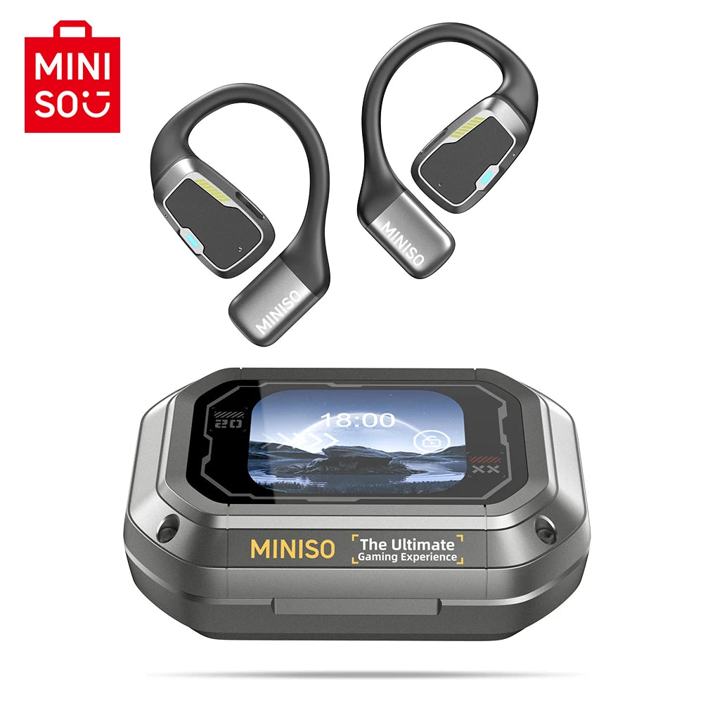 MINISO M98 – Słuchawki OWS Bluetooth, Tłumacz AI 144 Języki, Ekran LCD, IPX5, Sport