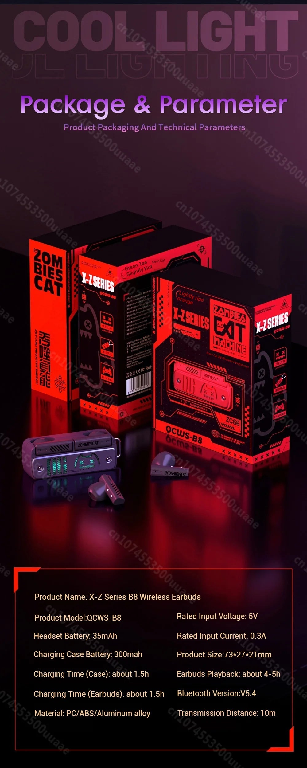 Zombies Cat B8 Aether Core – Słuchawki TWS z Naszyjnikiem, Bluetooth 5.4, RGB