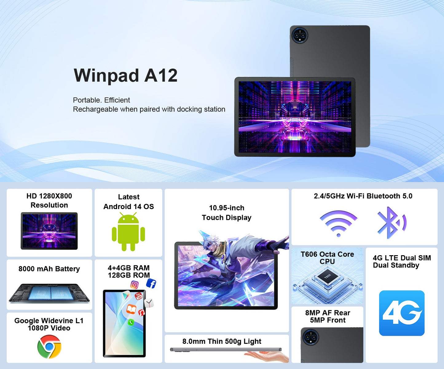 Elegancki tablet biurowy 10 cali 8GB/128GB